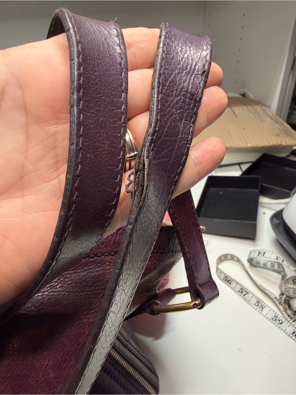 Yves Saint Laurent Plum Leather Tote with Gold Hardware - Picture 7 of 7